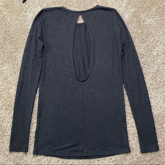 Moss Copenhagen Gray Open Back Long Sleeve Tee Top Noomi Wool - Picture 3 of 6